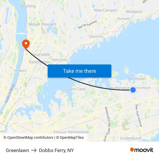 Greenlawn to Dobbs Ferry, NY map