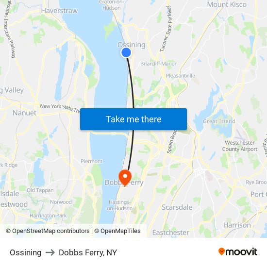 Ossining to Dobbs Ferry, NY map