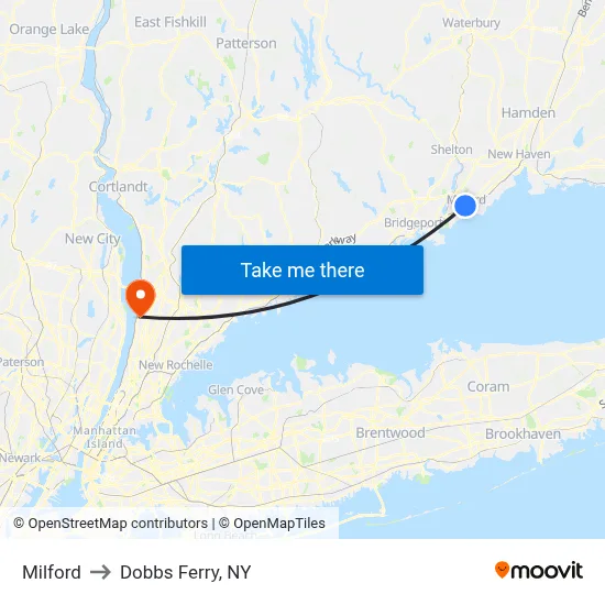 Milford to Dobbs Ferry, NY map