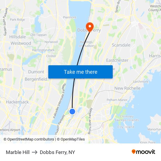 Marble Hill to Dobbs Ferry, NY map