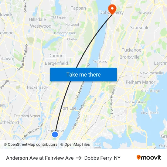 Anderson Ave at Fairview Ave to Dobbs Ferry, NY map