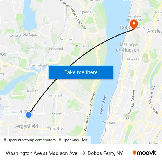 Washington Ave at Madison Ave to Dobbs Ferry, NY map