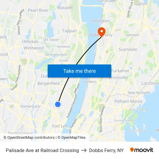 Palisade Ave at Railroad Crossing to Dobbs Ferry, NY map