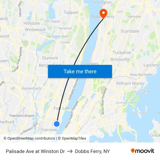 Palisade Ave at Winston Dr to Dobbs Ferry, NY map