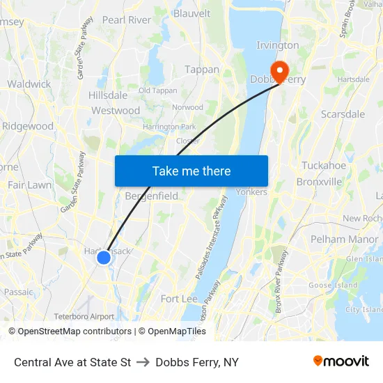 Central Ave at State St to Dobbs Ferry, NY map