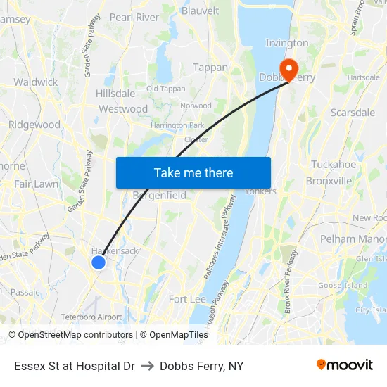 Essex St at Hospital Dr to Dobbs Ferry, NY map