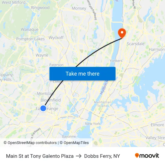 Main St at Tony Galento Plaza to Dobbs Ferry, NY map