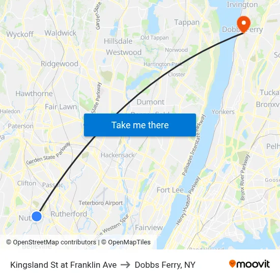 Kingsland St at Franklin Ave to Dobbs Ferry, NY map