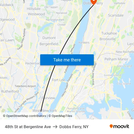 48th St at Bergenline Ave to Dobbs Ferry, NY map