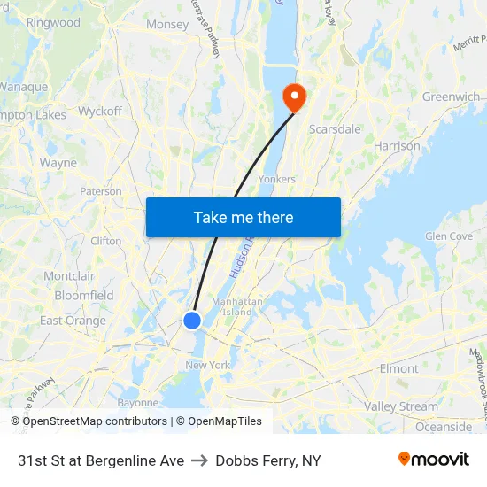 31st St at Bergenline Ave to Dobbs Ferry, NY map