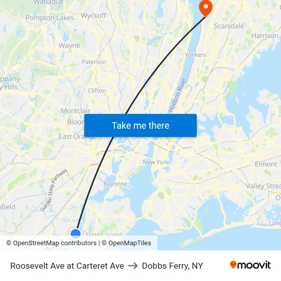 Roosevelt Ave at Carteret Ave to Dobbs Ferry, NY map