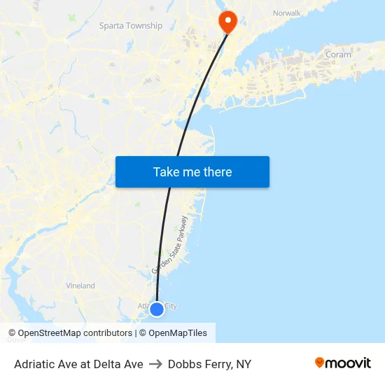 Adriatic Ave at Delta Ave to Dobbs Ferry, NY map