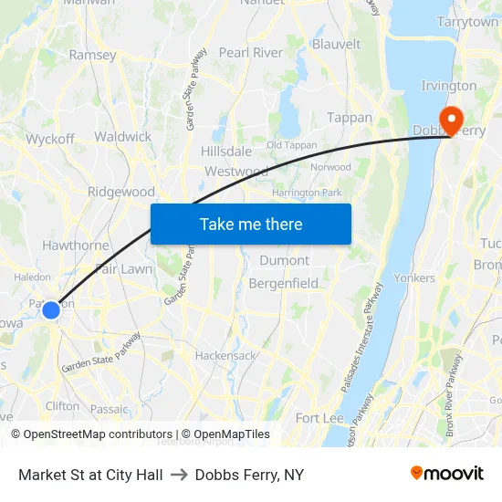 Market St at City Hall to Dobbs Ferry, NY map