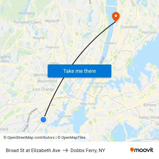 Broad St at Elizabeth Ave to Dobbs Ferry, NY map