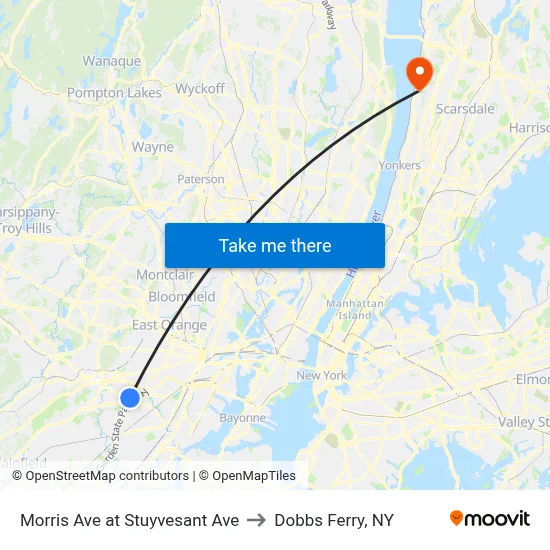 Morris Ave at Stuyvesant Ave to Dobbs Ferry, NY map