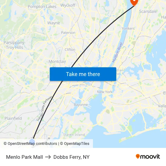 Menlo Park Mall to Dobbs Ferry, NY map