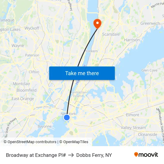 Broadway at Exchange Pl# to Dobbs Ferry, NY map