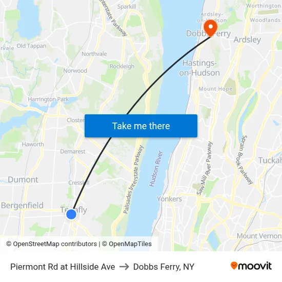 Piermont Rd at Hillside Ave to Dobbs Ferry, NY map