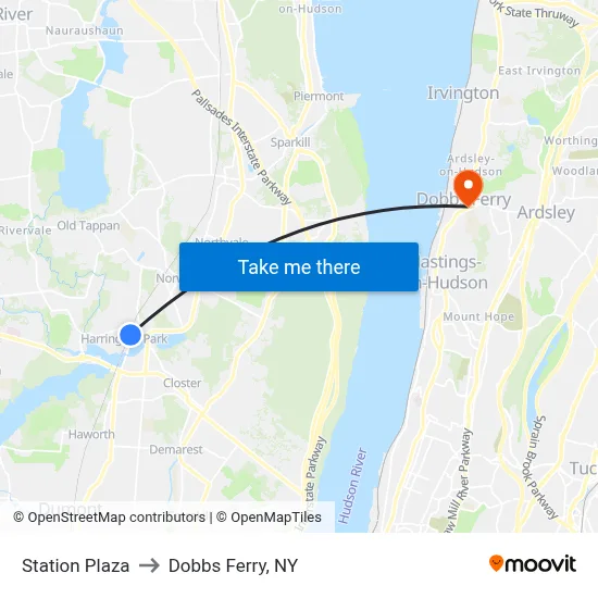 Station Plaza to Dobbs Ferry, NY map