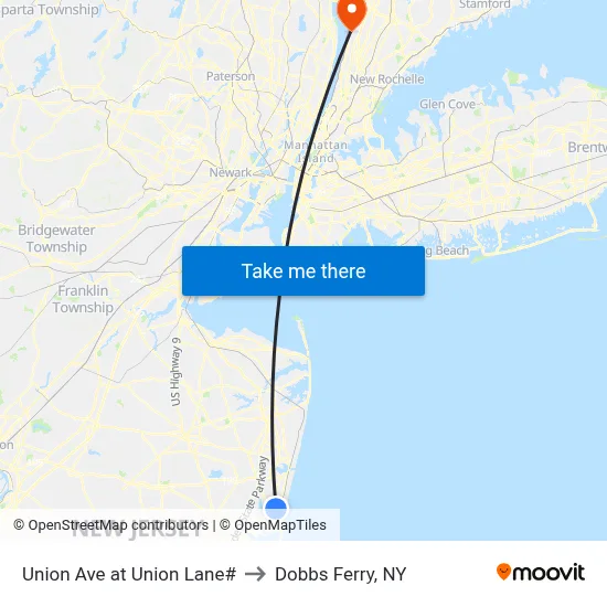 Union Ave at Union Lane# to Dobbs Ferry, NY map