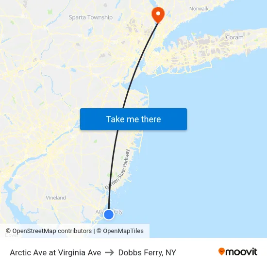 Arctic Ave at Virginia Ave to Dobbs Ferry, NY map