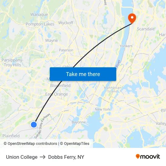 Union College to Dobbs Ferry, NY map