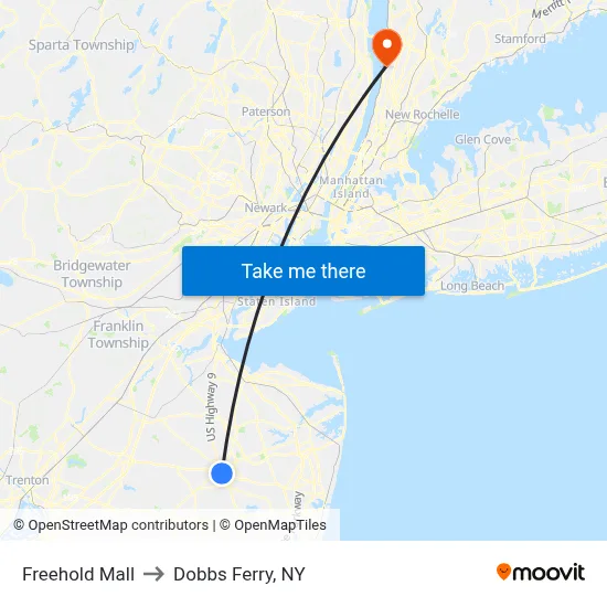 Freehold Mall to Dobbs Ferry, NY map