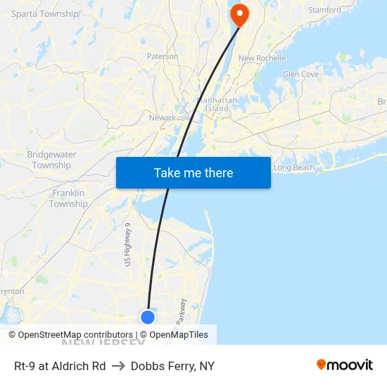 Rt-9 at Aldrich Rd to Dobbs Ferry, NY map