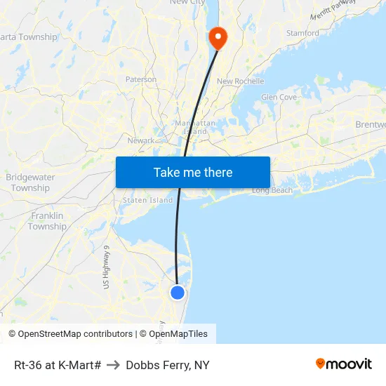 Rt-36 at K-Mart# to Dobbs Ferry, NY map