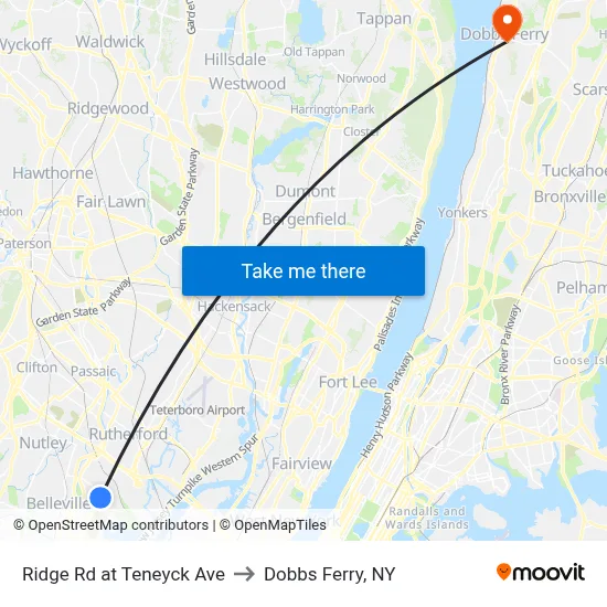 Ridge Rd at Teneyck Ave to Dobbs Ferry, NY map