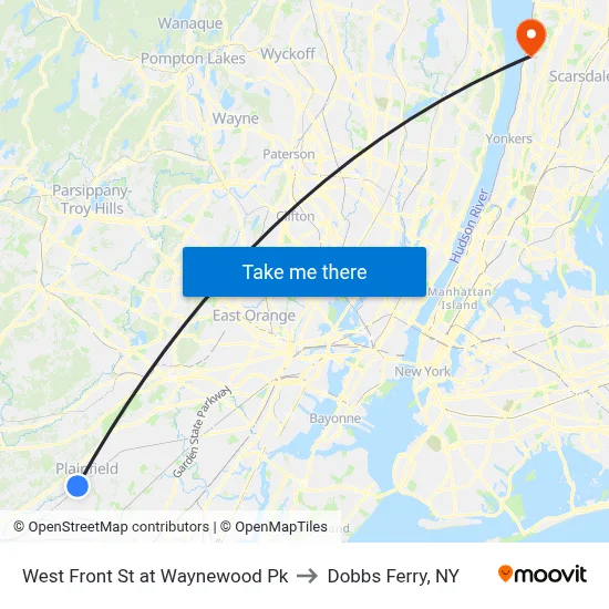West Front St at Waynewood Pk to Dobbs Ferry, NY map