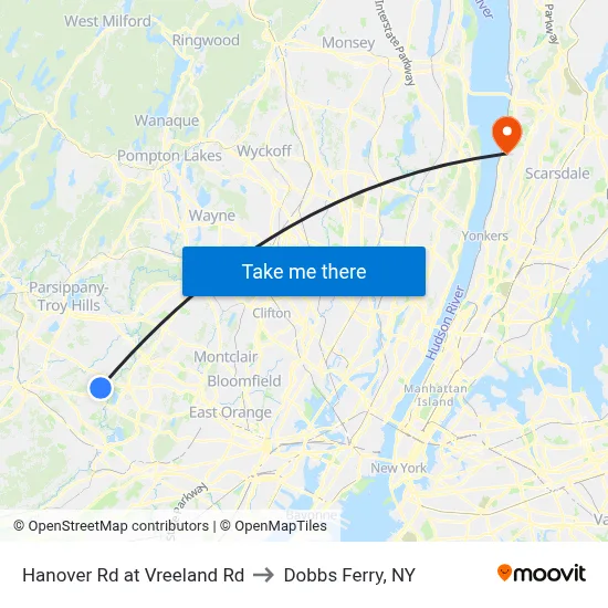 Hanover Rd at Vreeland Rd to Dobbs Ferry, NY map