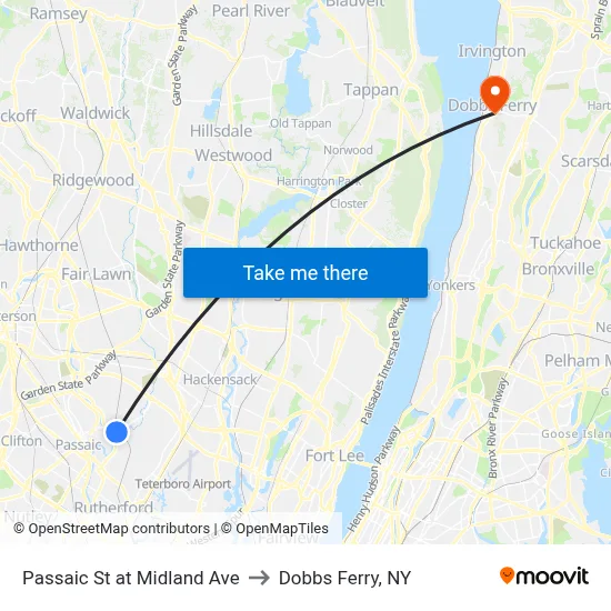 Passaic St at Midland Ave to Dobbs Ferry, NY map