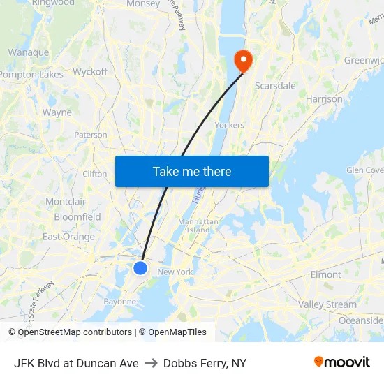JFK Blvd at Duncan Ave to Dobbs Ferry, NY map
