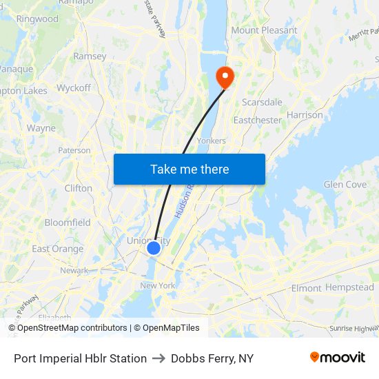 Port Imperial Hblr Station to Dobbs Ferry, NY map