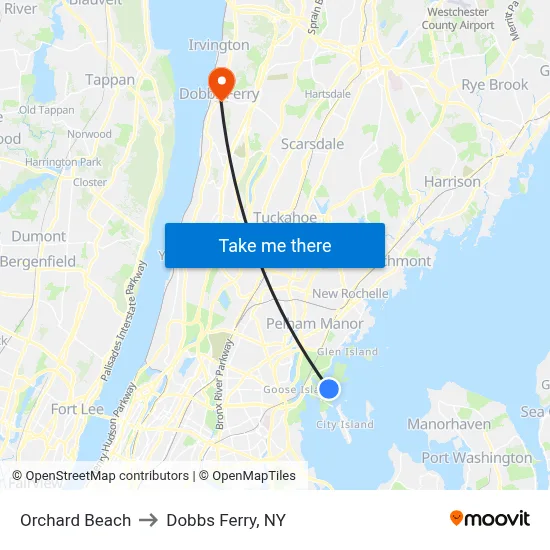 Orchard Beach to Dobbs Ferry, NY map