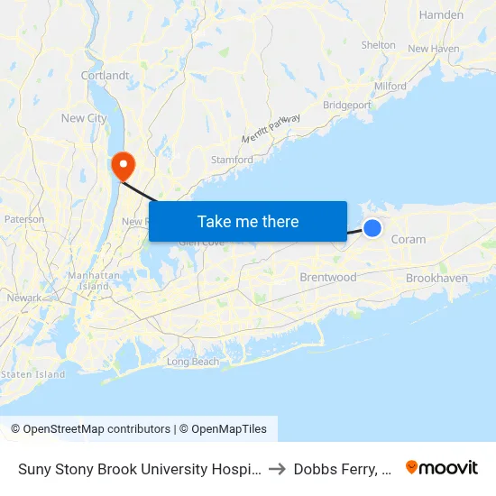 Suny Stony Brook University Hospital to Dobbs Ferry, NY map