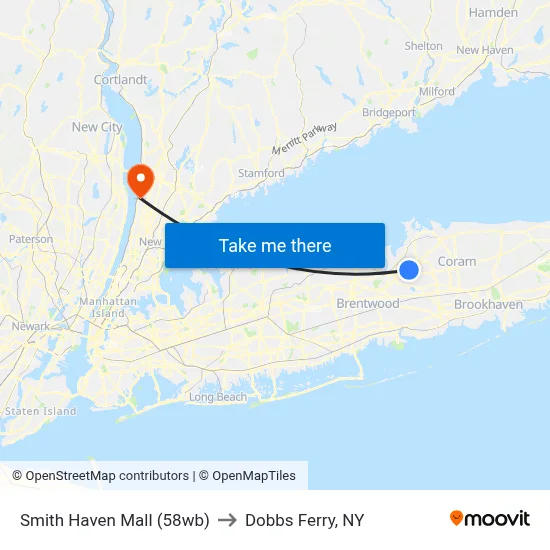 Smith Haven Mall (58wb) to Dobbs Ferry, NY map
