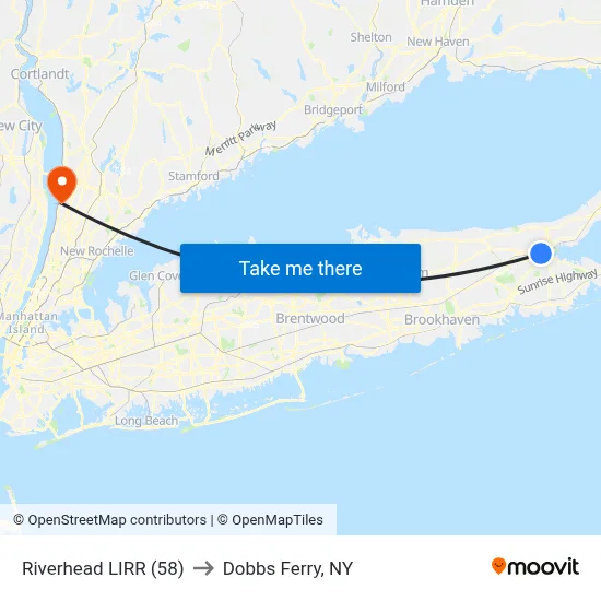 Riverhead LIRR (58) to Dobbs Ferry, NY map