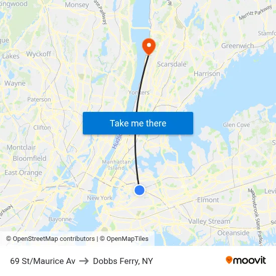 69 St/Maurice Av to Dobbs Ferry, NY map