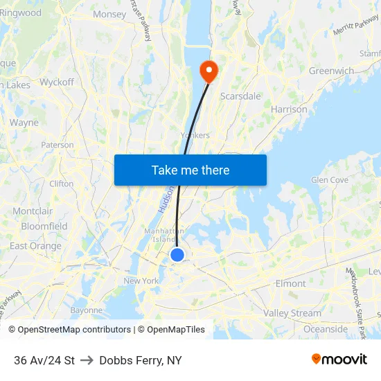 36 Av/24 St to Dobbs Ferry, NY map
