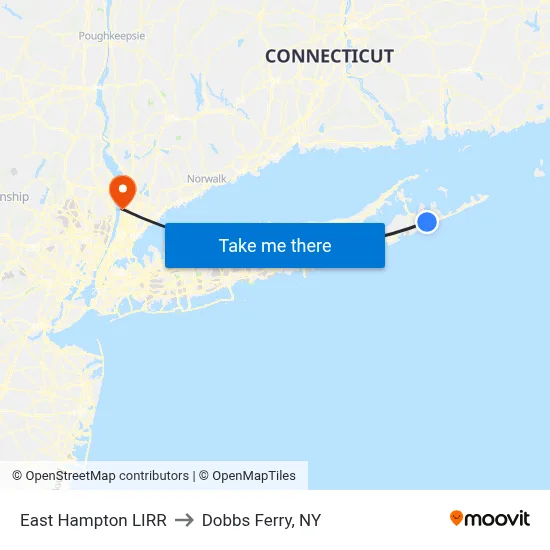 East Hampton LIRR to Dobbs Ferry, NY map
