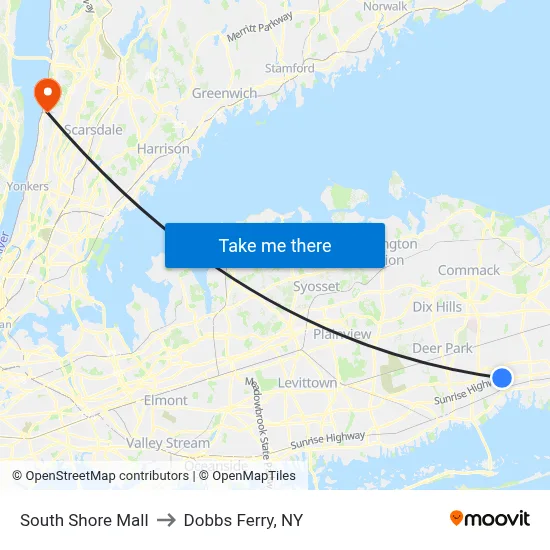 South Shore Mall to Dobbs Ferry, NY map