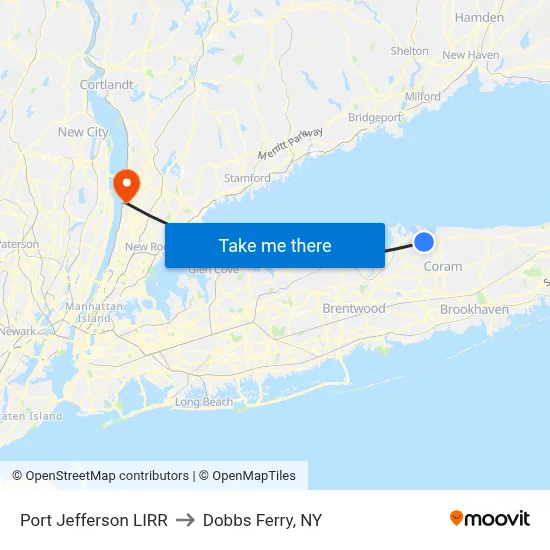 Port Jefferson LIRR to Dobbs Ferry, NY map