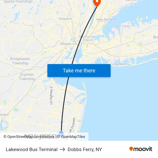 Lakewood Bus Terminal to Dobbs Ferry, NY map