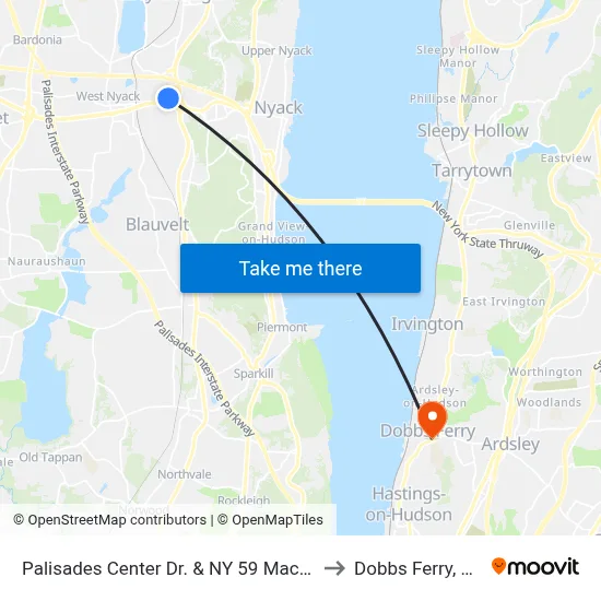 Palisades Center Dr. & NY 59 Macy's to Dobbs Ferry, NY map