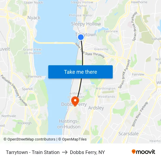 Tarrytown - Train Station to Dobbs Ferry, NY map