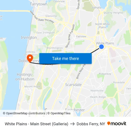 White Plains - Main Street (Galleria) to Dobbs Ferry, NY map