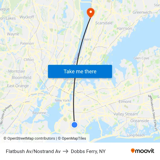 Flatbush Av/Nostrand Av to Dobbs Ferry, NY map