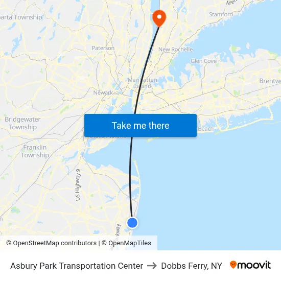 Asbury Park Transportation Center to Dobbs Ferry, NY map